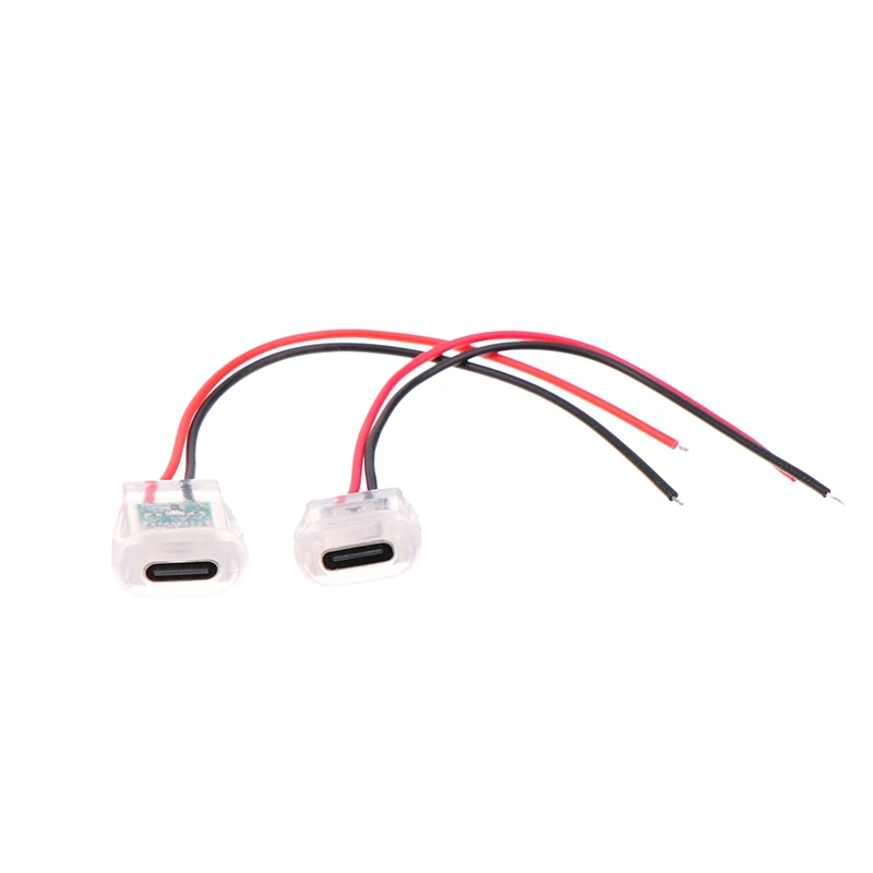 USB Tipo C Entrada Tipo-C Tomada de carregamento com placa de luzes LED, porta de alimentação USB-C impermeável, conector fêmea Jack, 2Pin