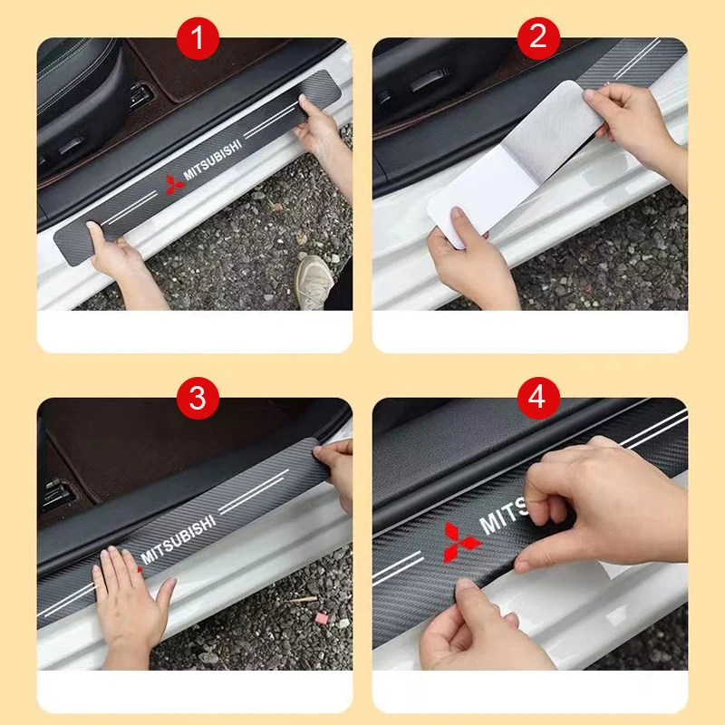 4Pcs Car Door Sill Protector Stickers Carbon Fiber Door Sill Stickers For Mitsubishi Asx Lancer Outlander Pajero Ralliart