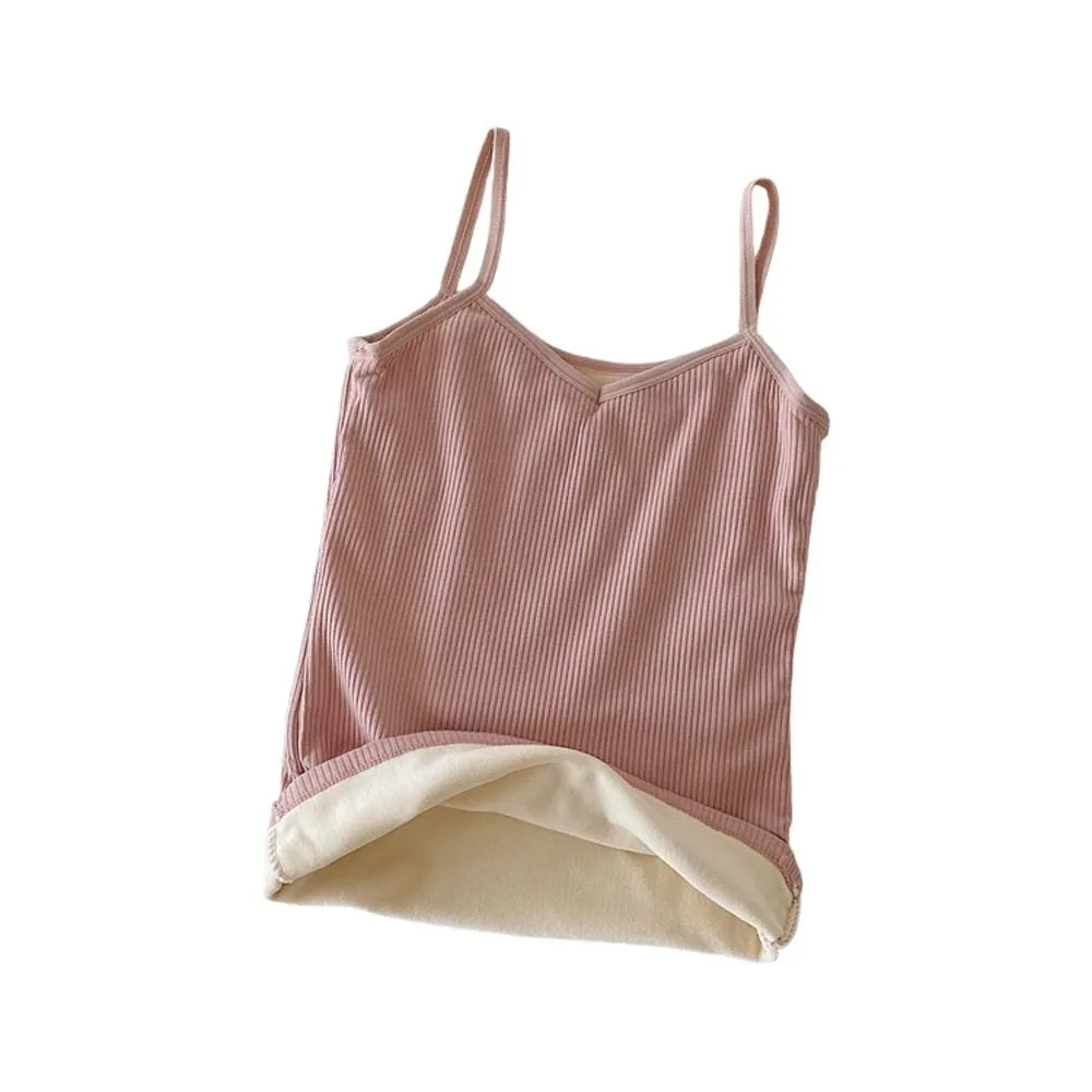 

V Neck Women Thermal Camisole Thermal Sleeveless Warm Suspender Vest Tanks Tops Thickened Plush Vest Underwear Ladies