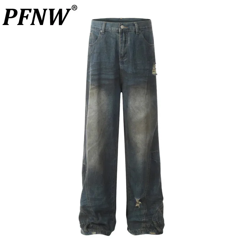 PFNW Men's Straight Jeans Worn-out Reverse Design Niche Chic Personalized Vintage Denim Trousers 2025 Spring New Fashion 28W3815