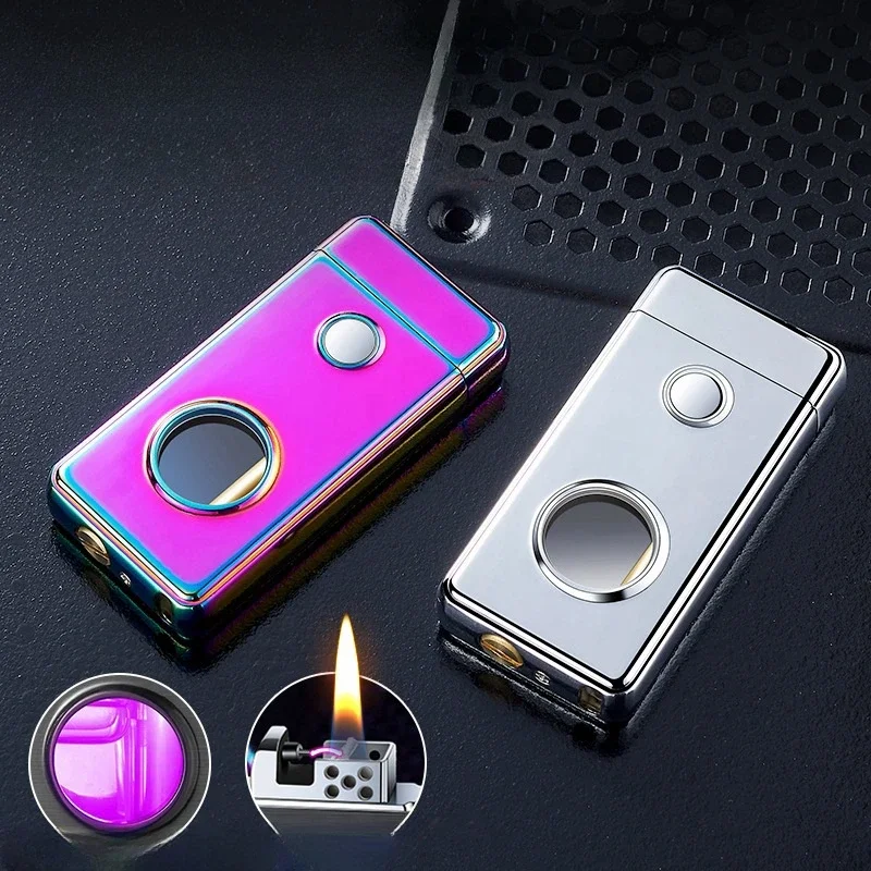 Metal Creative Arc Igniting Kerosene Lighter Visual Big Oil Warehouse Cool LED Colorful Lights Personalized USB Electric Lighter