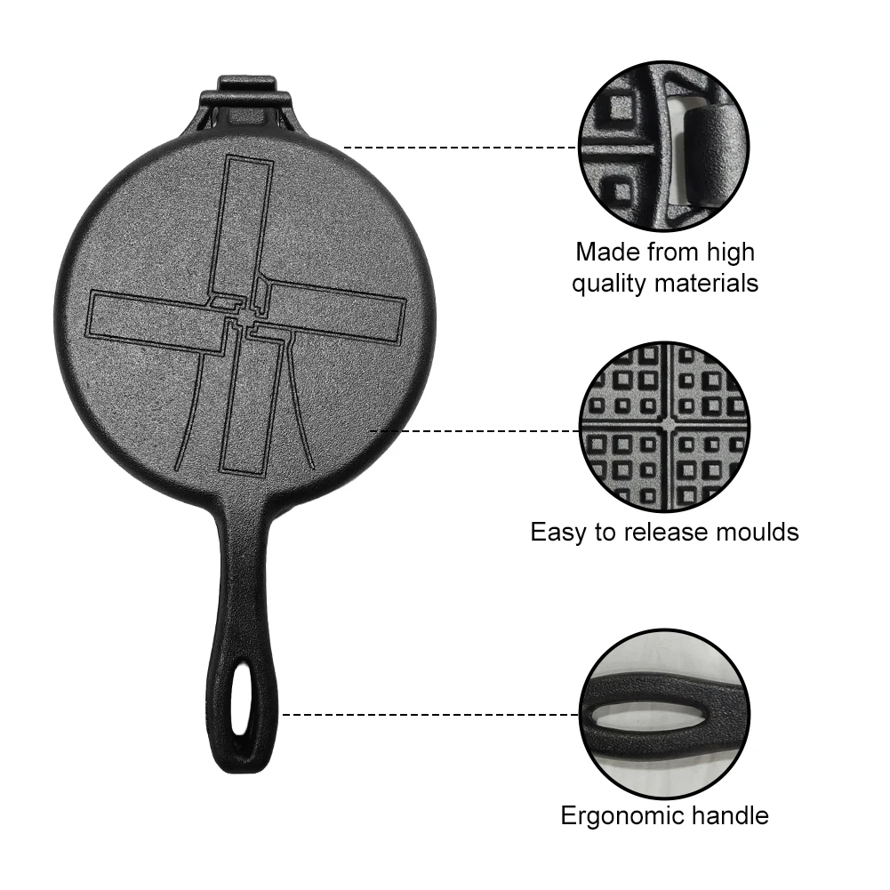 

Cast Iron Waffle Maker Pan Non-Stick Waffle Iron Round Waffle Mold Waffle Cake Maker for Stovetop Or Grill