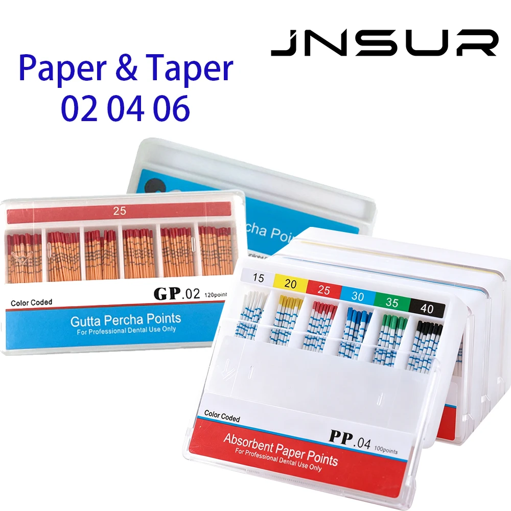 JNSUR 0.02 0.04 0.06 Puntas de papel absorbente dental cónicas para conductos radiculares con escala de longitud, material de obturación, material endodóntico