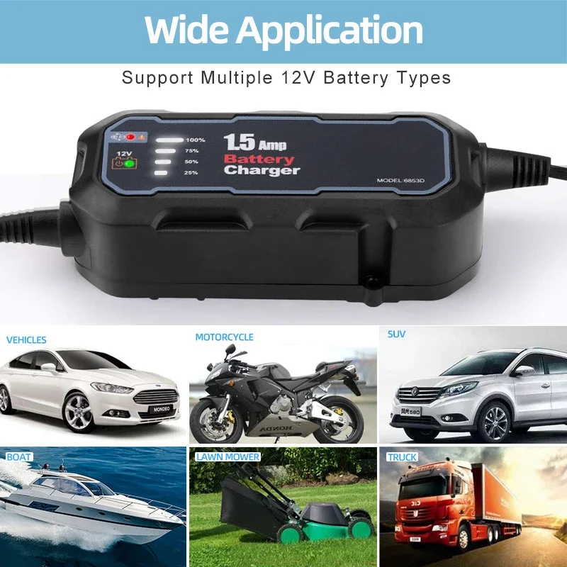 

12V 1500mA Automatic Smart Motorcycle Battery Charger Maintainer for Car/RV/ATV/Boat Automatic Battery Trickle Charger with LED