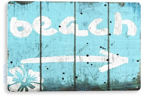 TIN SIGN Beach Arrow, Metal Décor, Beach House, Cottage, Lake House, Bar, A841 --Tin Sign