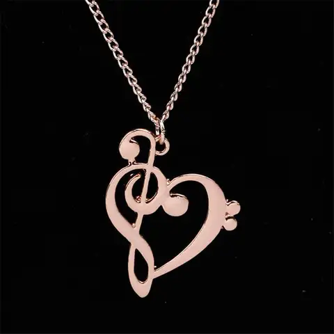 Music Note Heart Necklace of Treble and Bass Clef Women Infinity Love Charm Pendant Necklace Stainless Steel Jewelry Gift