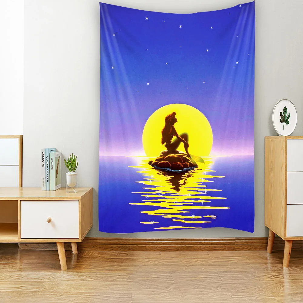 Vertical Mermaid Fairy Tale Background Fabric Retro Mural for Home Living Room Bedroom Dormitory - Tapestry Poster