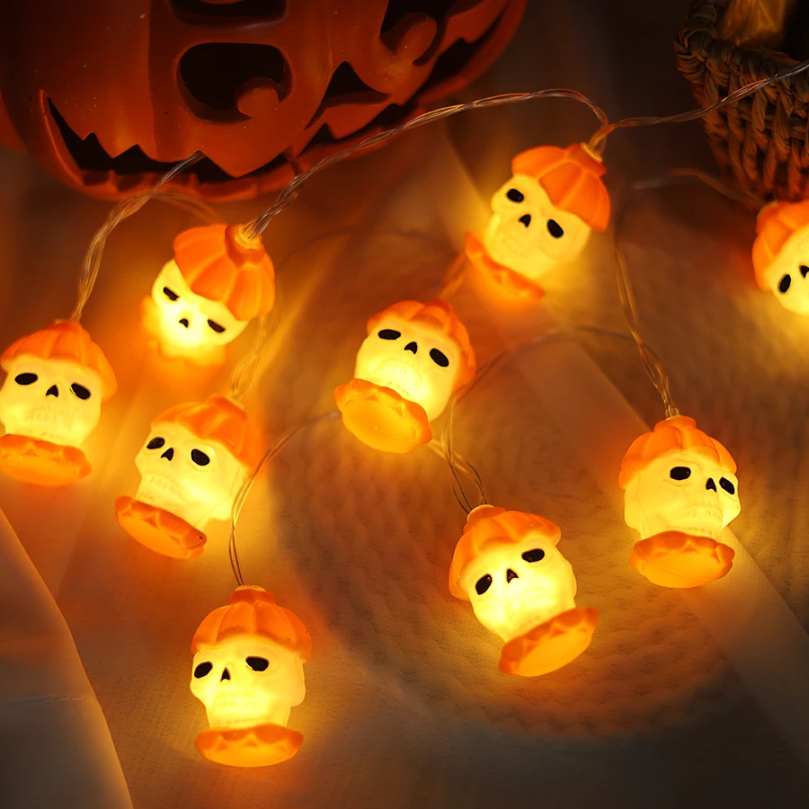 Halloween decoration props, luminous pumpkin skull LED light string, ghost festival scene decoration, ghost small colorful light