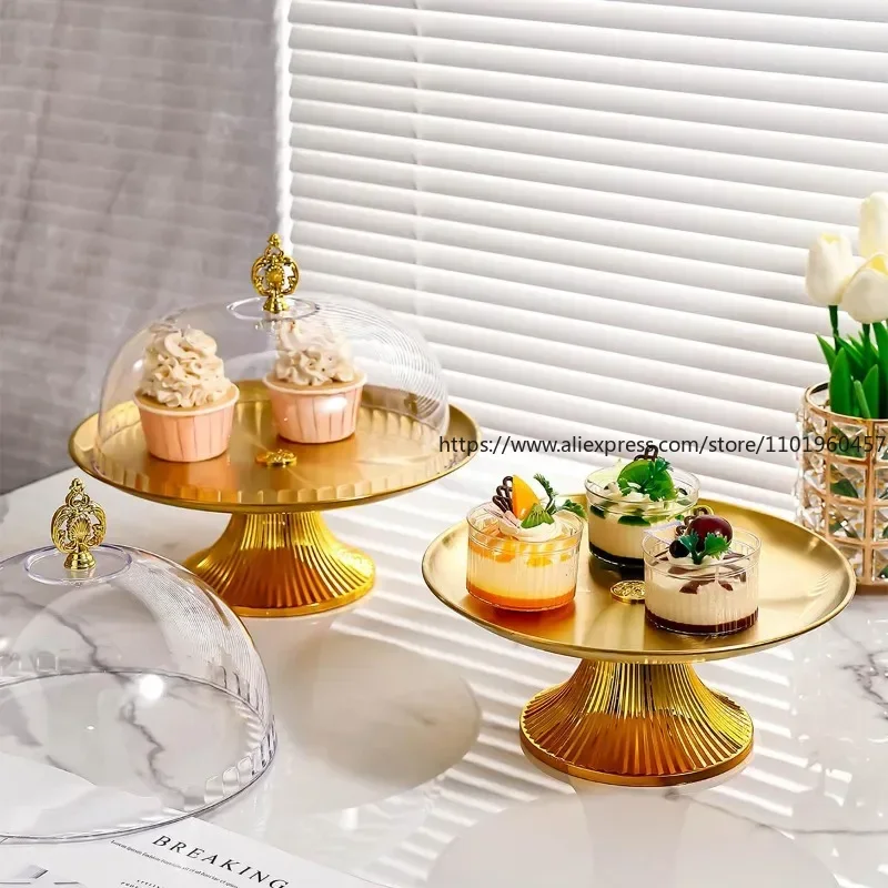 Luxury Stainless Steel Storage Tray High Stand Fruit Dish Dessert Cake Plate with Lid Wedding Party Home Living Decoration Room