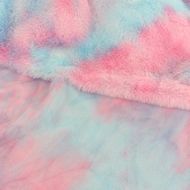 100x160cm Tie Dye Faux Rabbit Plush Fur Fabric for Toys Clothes Hats Scarf Dolls Diy Sewing Gradient Smooth Soft Rainbow Cloth