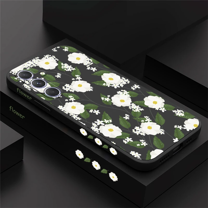 Phone Case For Samsung Galaxy A56 A36 A26 A16 A55 A73 A53 A33 A35 A25 A15 A54 A34 A24 A14 Silicone Matte Flower Leaves Cover