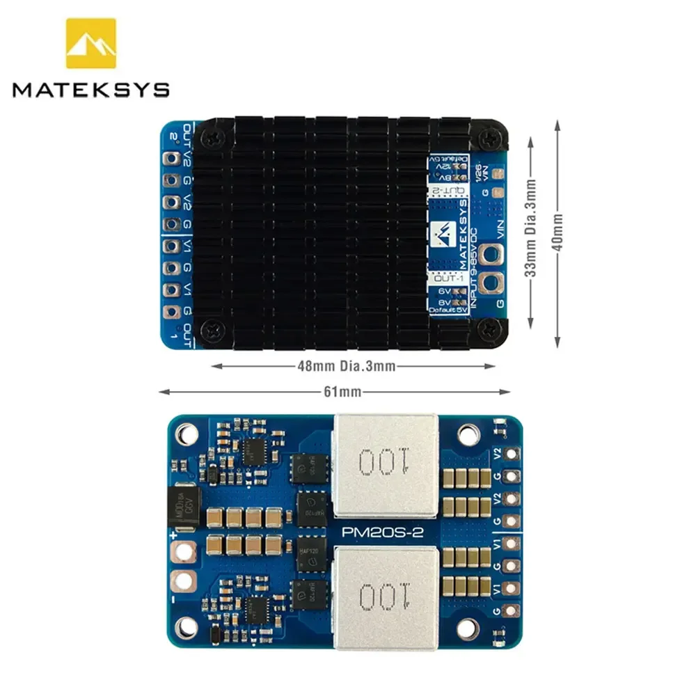 MATEK POWER MODULE PM20S-2 With Two independent Step-Down Voltage Regulators 9V to 85V DC IN 25K Voltage Divider for FPV Drone