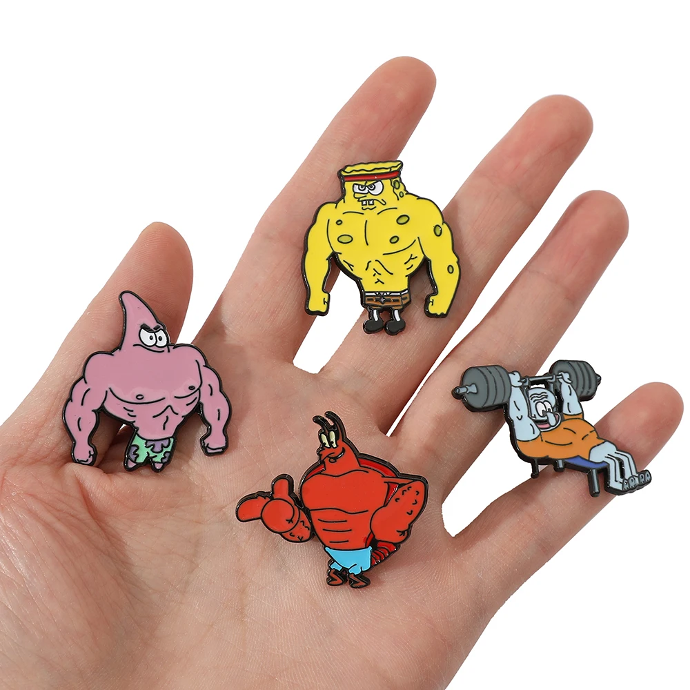 4 Pcs Cartoon Brooch Cute Anime Squidward Tentacles Patrick Star Enamel Pin Fashion Animal Metal Badge Jewelry