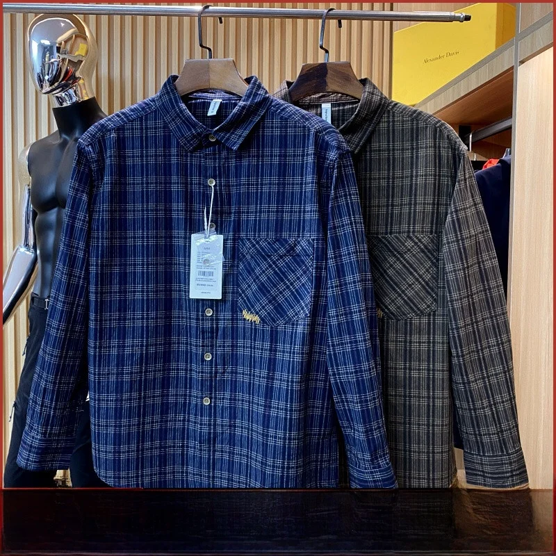   Linea! Primavera 2023 Nuovi Uomini di Cotone Waed Plaid Lungo Sve irt Stand Fit Tendenza Giovanile Primavera Gioventù ular