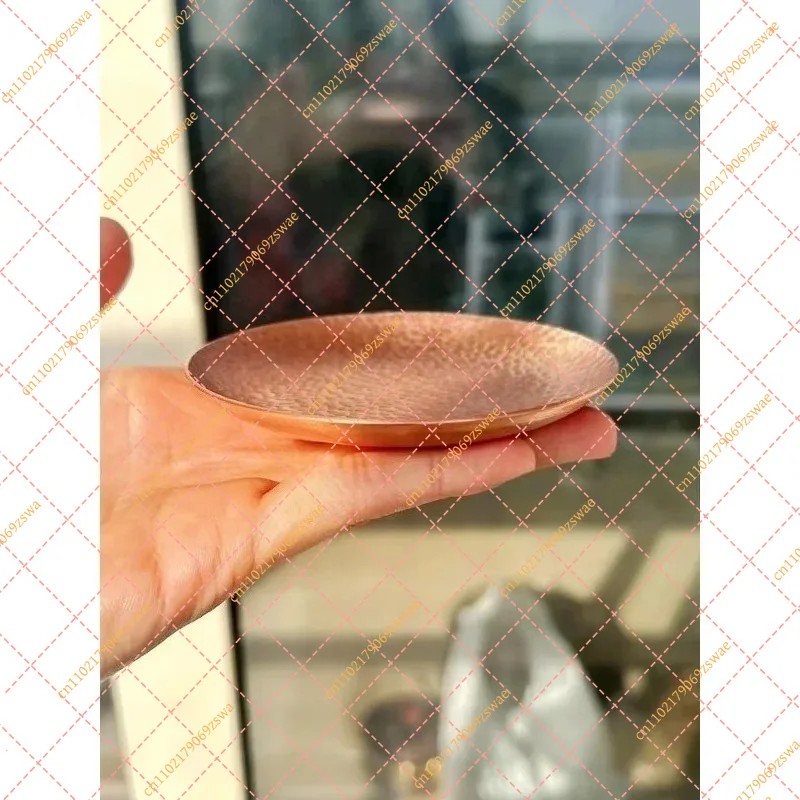 Hand-Forged Pure Copper Tea Tray, Thickened Round Chinese Tea Cup Mat