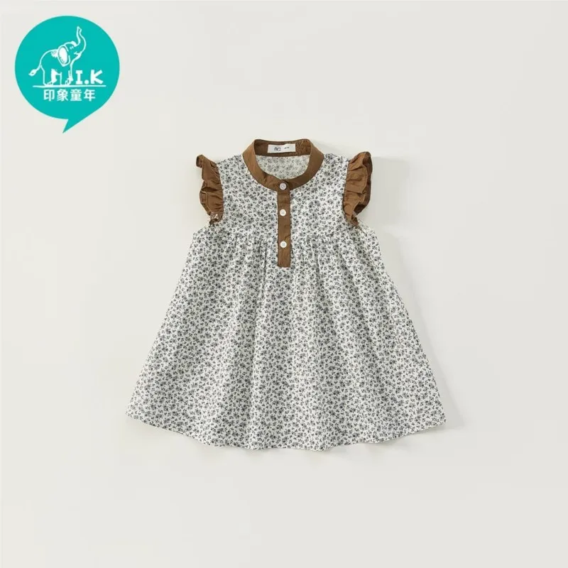 2023 new New Spring summer baby children kids girl Broken Print Flowers casual cotton dresses     Children's clothes