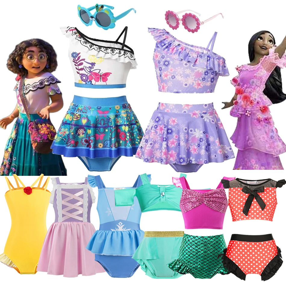 

Disney Girl Swimsuit Ariel Children Encanto Isabela Mirabel Kids Elsa Belle Princess Swimwear Sets Bathing Children Suit