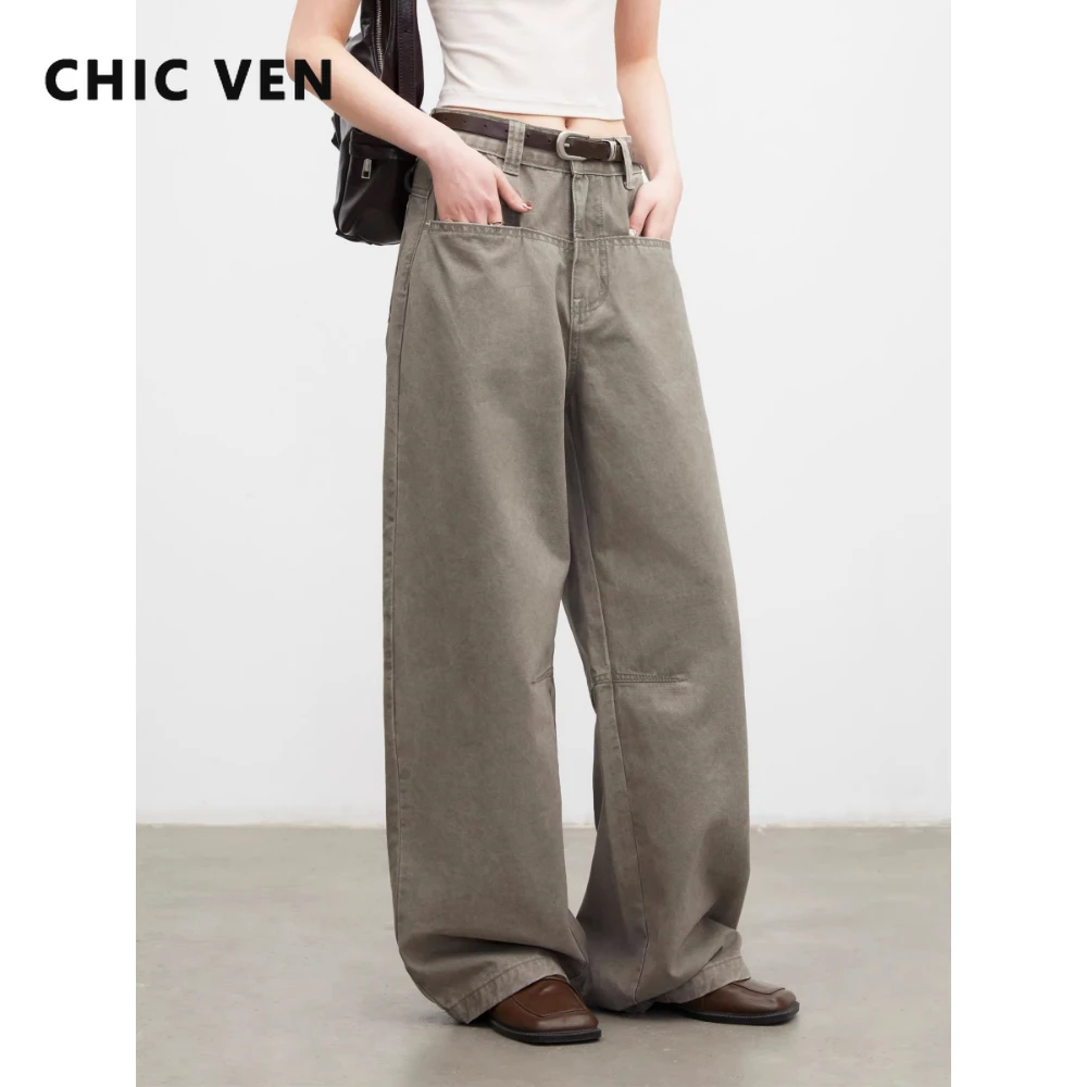 

CHIC VEN Новые модные женские джинсы свободного кроя в стиле ретро с высокой талией, хлопковые широкие брюки из денима, весна-лето 2026