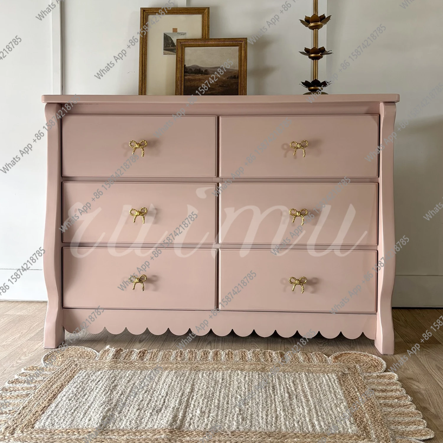 French simple solid wood chest cabinet living room foyer decorative cabinet American retro bedroom pink locker