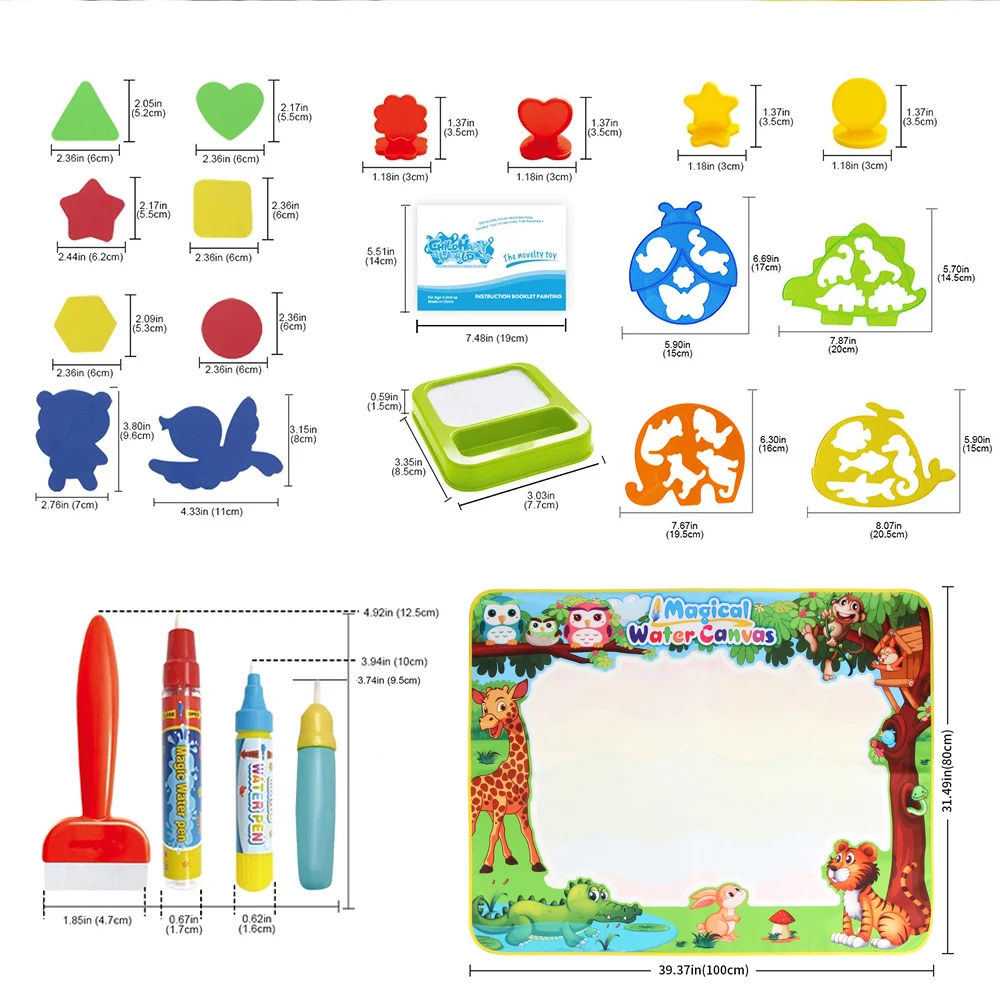 100x80CM Coloring Doodle Magic Water Drawing Mat With Reusable Magic Pens Montessori Painting Board Educational Toys Kids Gifts