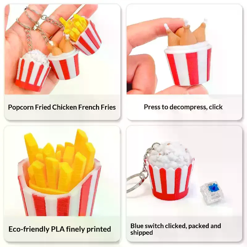 Funny Fried Chicken Fries Key Chain Keyboard Stress Relief Fidget Button Keycap Fidget Clicker Keyboard Keychain Finger Toys