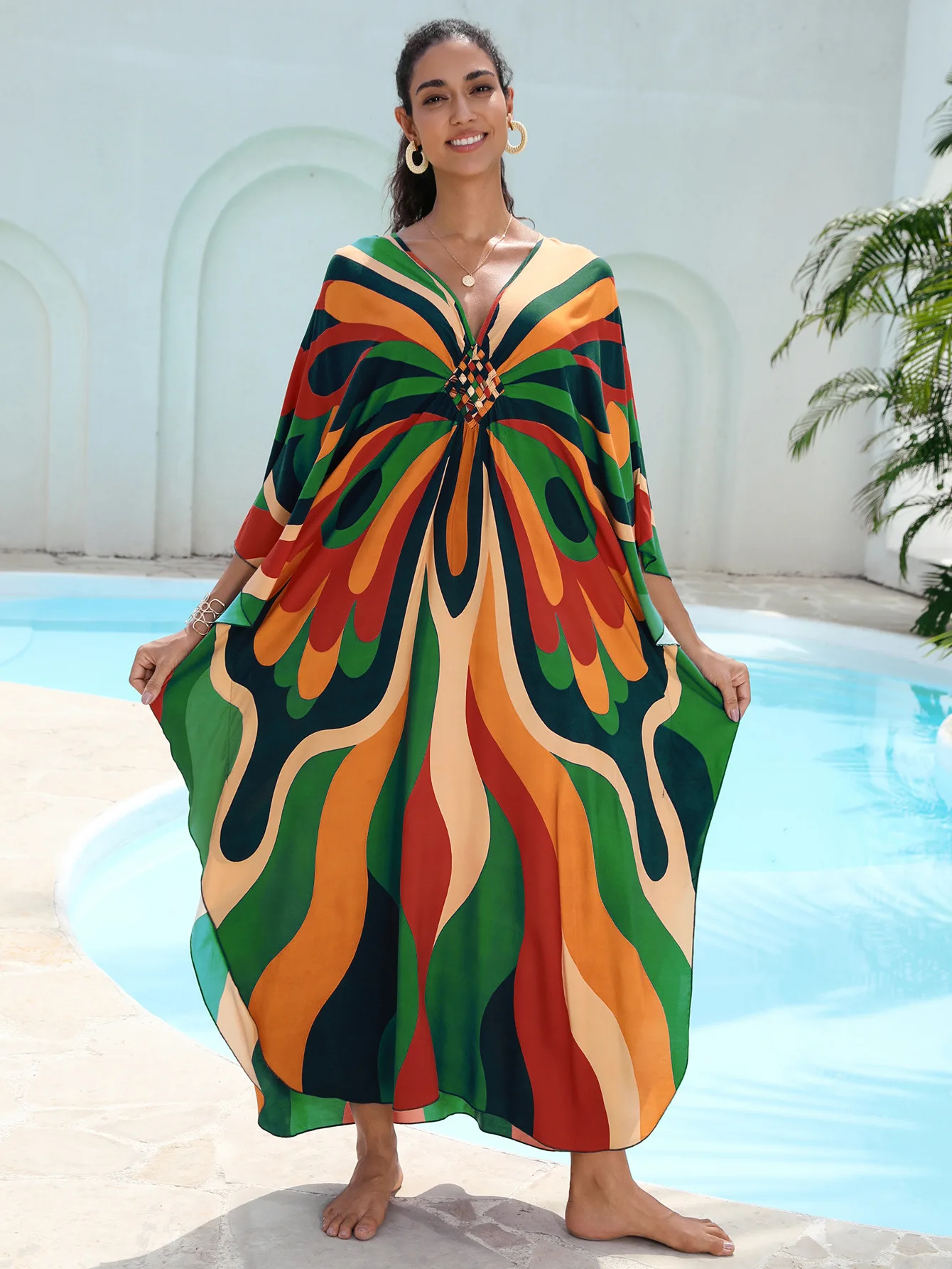 Kaftans for Women Colorful Butterfly Printed Plus Size Caftan Moomoo Nightgowns Summer Holiday Maxi Dresses Dropshipping