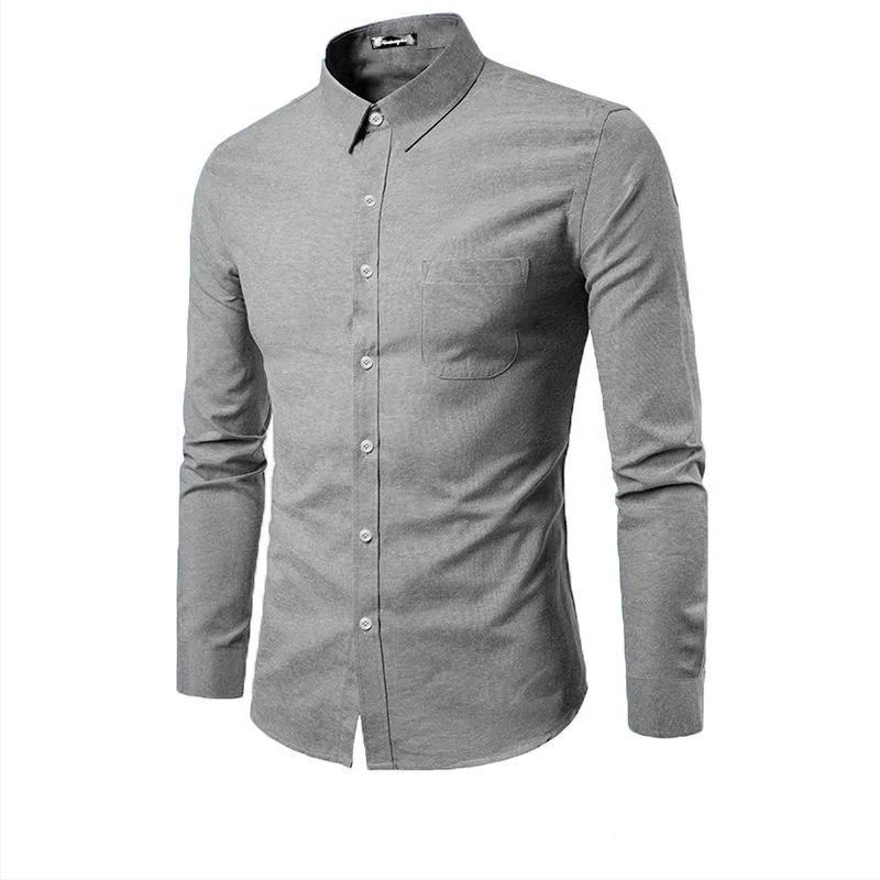 

2023 New Spring and Autumn Men's Business Casual Polo Loose Oversize Non Iron Long Sleeve Oxford Spin Solid Color Inch Shirt