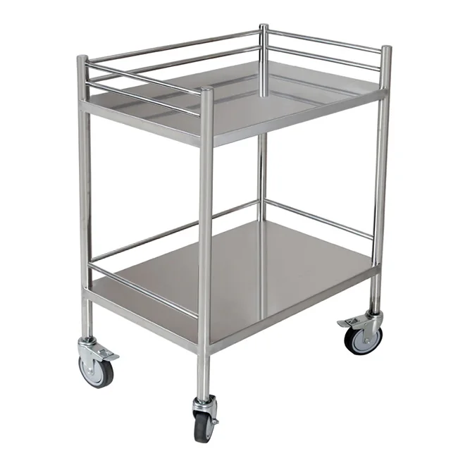 Stainless Steel Double Layer Trolley Laboratory Medical Trolley Therapeutic Instrument Truck