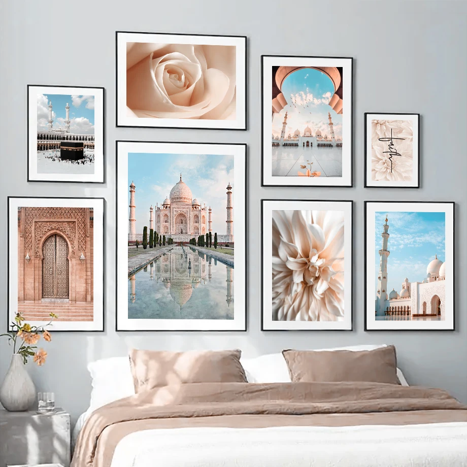 المقدسة الإسلامية مكا مسجد كابا الرسم على لوحات القماش الجدارية الشمال الملصقات والمطبوعات جدار صور لغرفة المعيشة ديكور المنزل