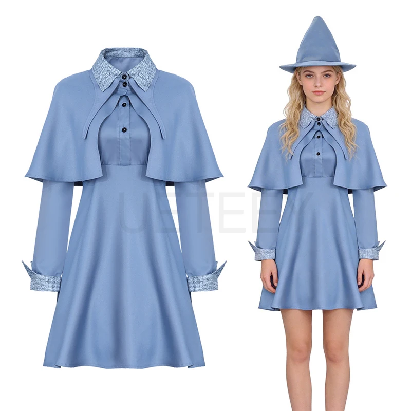 Hexen-Cosplay-Kostüm von Fleur Isabelle Delacour für Halloween-Party, Comic Con, Spartan Magic School Uniform mit Hut, Schal und Kleid
