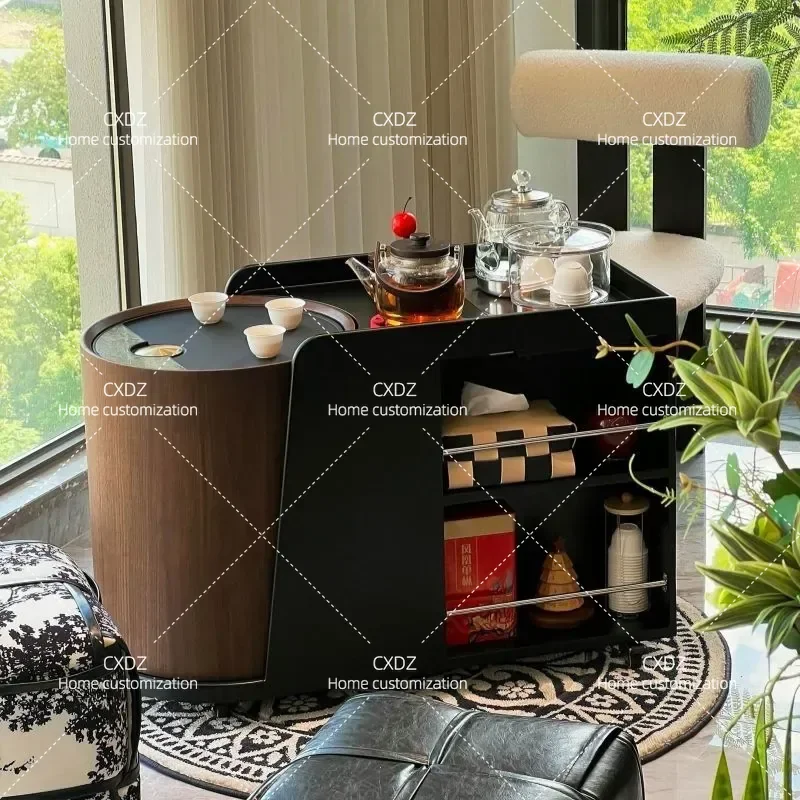 Movable Tea Table Italian Minimalist Solid Wood Simple Side Table Sofa Side Cabinet Living Room Coffee Table Balcony Tea Cart