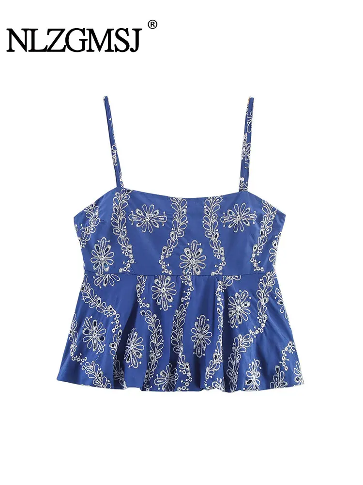 

2025 Summer Fashion Backless Women's Tops New Embroidery Sling Top Sleeveless Crop Tops For Women Sexy Casual Top