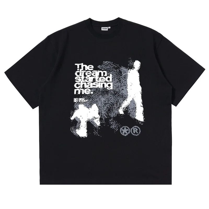 Men's T-Shirt, Loose Short-Sleeve, Shadow Print, Y2K Style, Harajuku Street Style, Vintage Pattern, Korean Aesthetic Clothing