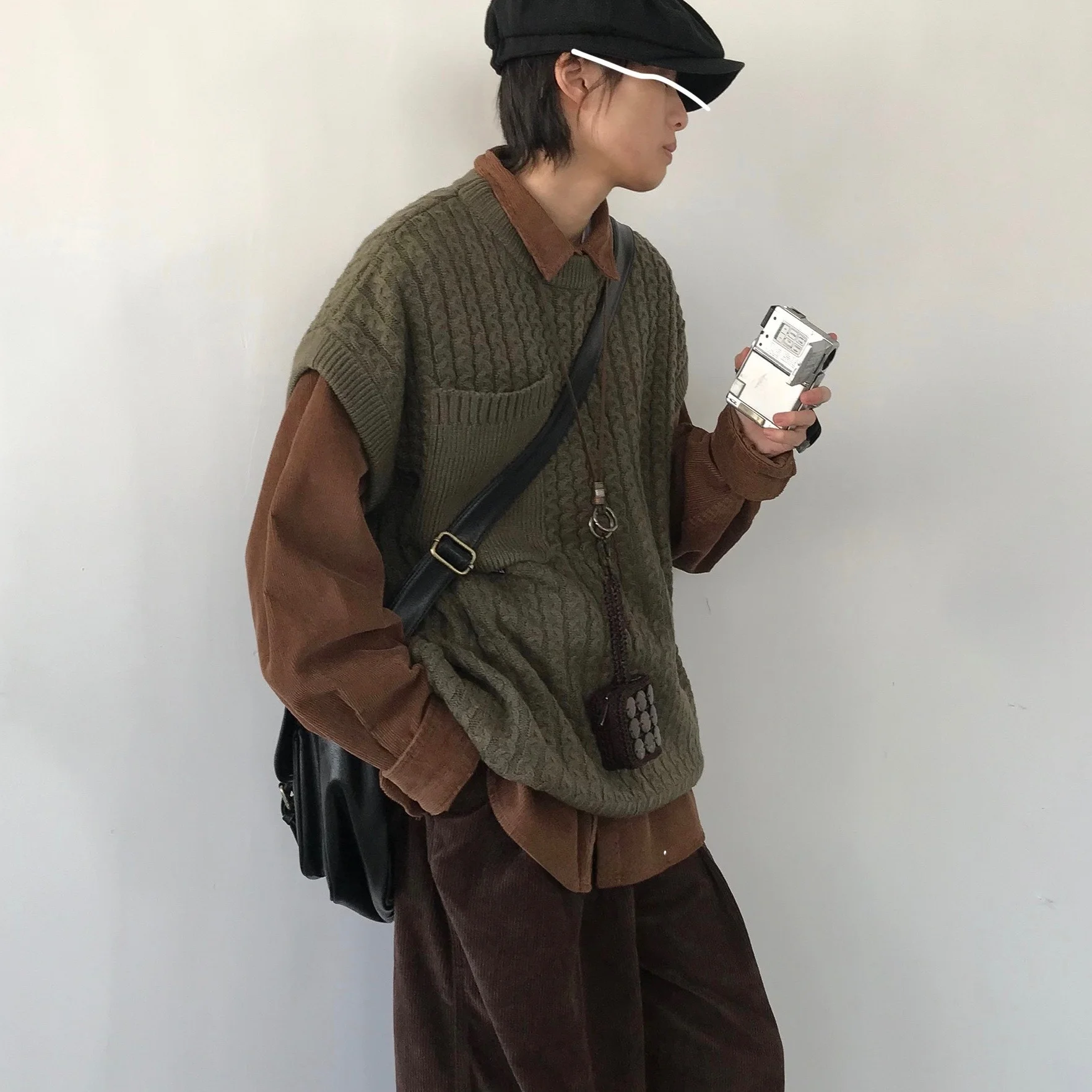 

Ретро-японский вязаный жилет-свитер свободного кроя для повседневной носки, осенне-зимняя модная верхняя одежда с круглым вырезом