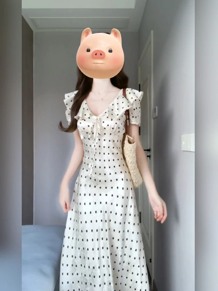 

XZY Винтажное платье в горошек Bubble Sve Dr, женское летнее облегающее праздничное длинное платье, повседневная юбка трапециевидной формы ort Sve V-Ne