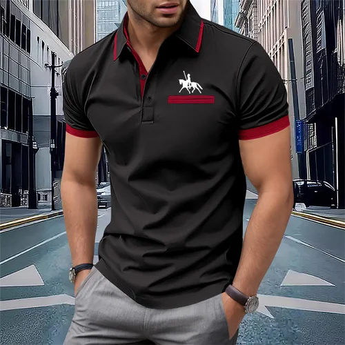 Imagen 2 del producto Polo de manga corta de verano para hombre, camiseta informal transpirable para oficina de negocios, top de talla grande europeo y americano