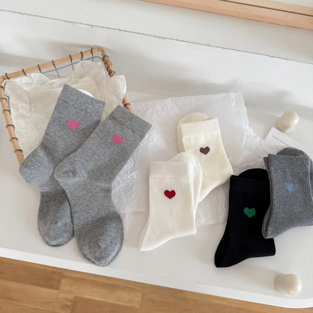 Fall/Winter New Style Women's Mid-Calf Socks - Simple Heart Patterned Long Socks - Trendy Solid Color Casual Cotton Socks