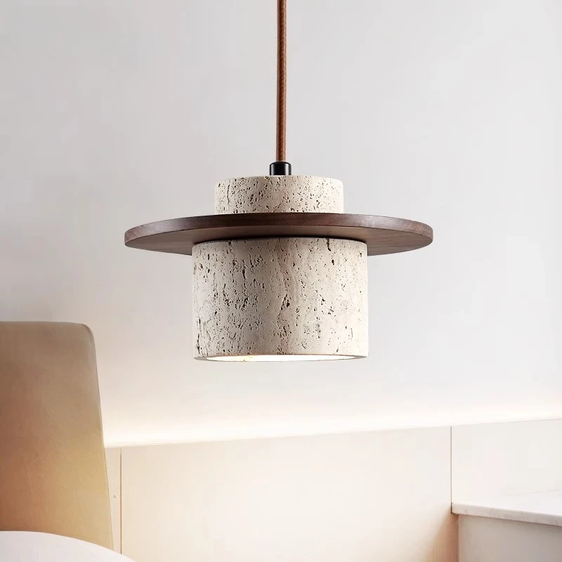 Lampada a sospensione in pietra gialla stile Wabi-sabi per camera da letto Comodino Camera dei bambini Sala da pranzo Bancone bar Lampada a sospensione semplice
