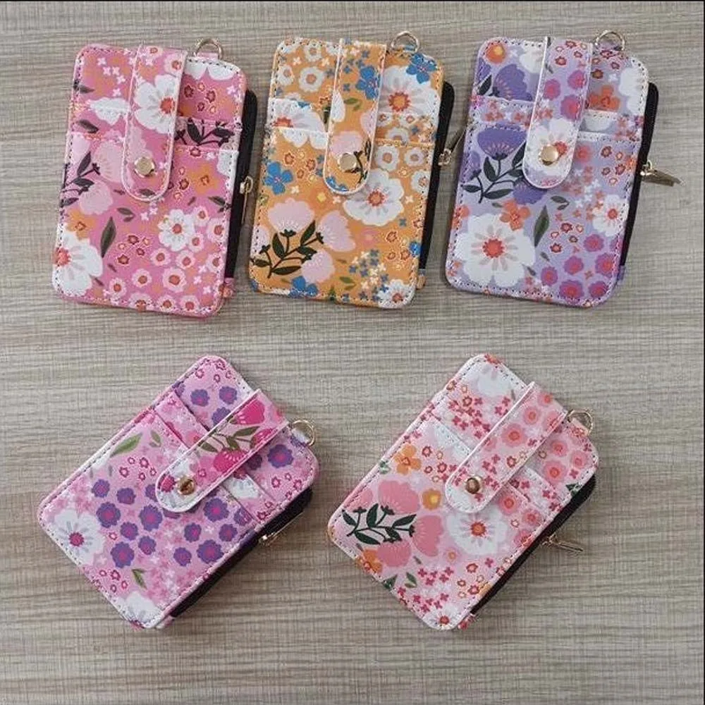 

Portable Flowers and Plants Wallet PVC Multiple Card Floral Patterned Card Bag Classic Anti-splash Water Short Leather Purse