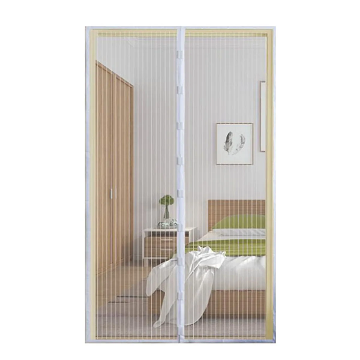 2-Piece Magnetic Screen Door Self-Closing Mesh Curtain, Anti-Mosquito Breathable Net for Home Bedroom Kitchen Balcony Door