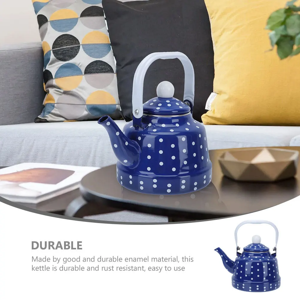 

Enamel Tea Kettle Blue Water Kettle Portable Cool Handle Easy Use Water Boiler Tea Kettles Enamel Coffee Pot