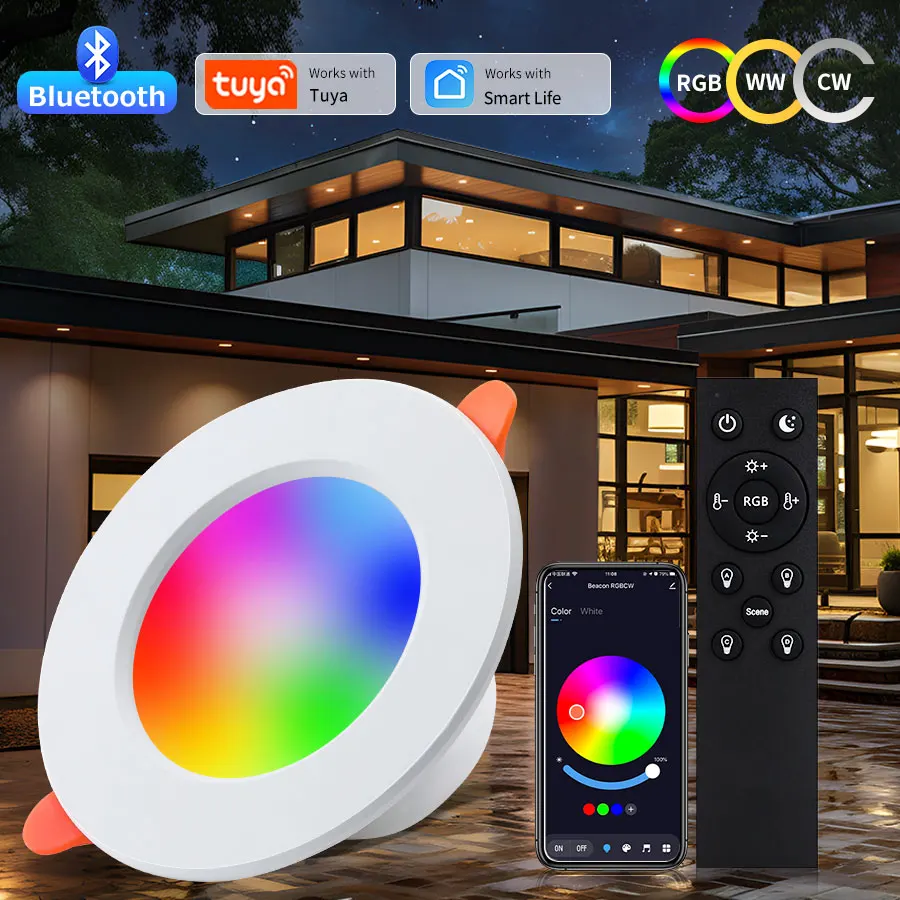 1/2/4 PC Tuya Smart Bluetooth LED Downlight Zdalne sterowanie Połączenie aplikacji Zintegrowane inteligentne oświetlenie wewnętrzne domu Żarówka