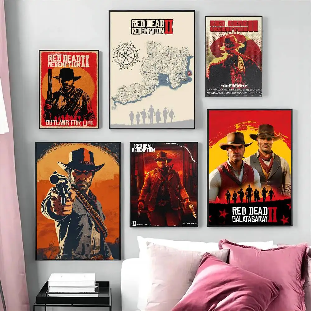 Game R-Red Dead-R-Redemptions 2 DIY Sticky Poster Waterproof Paper Sticker Coffee House Bar Home Decor