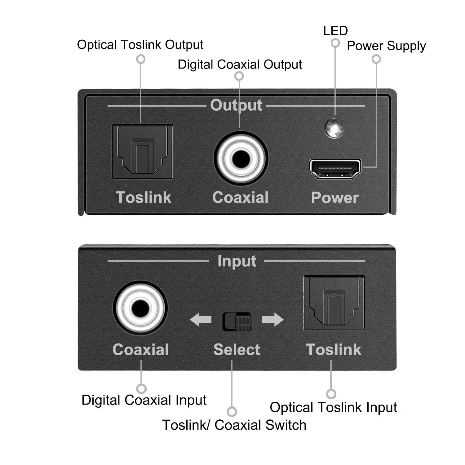 Bi-directional Coaxial to Optical Converter Stereo Audio SPDIF Toslink to Coaxial and Coaxial to Optical SPDIF Toslink Adapter