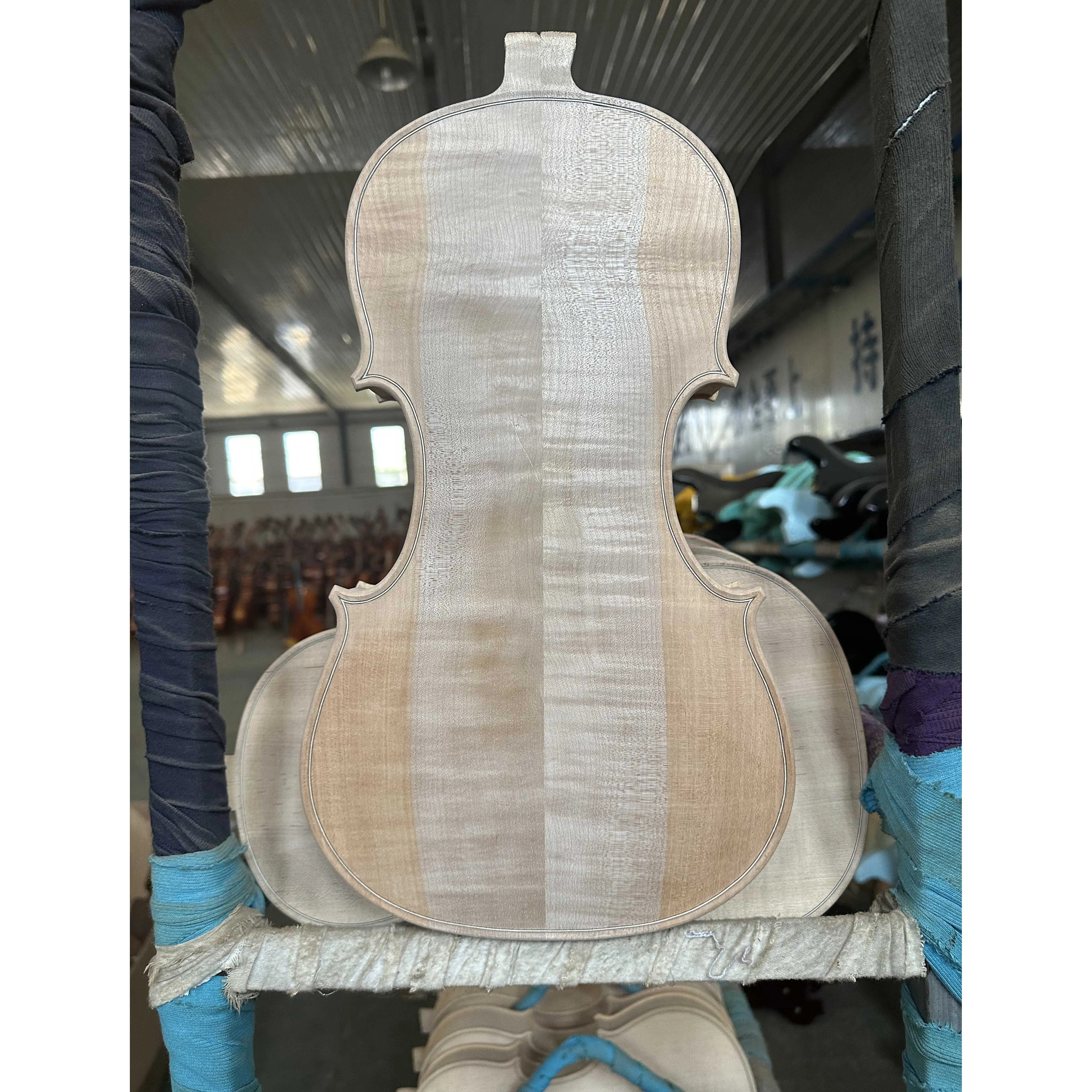 16.5-inch unfinished white viola, viola body, upper half of European maple and fir