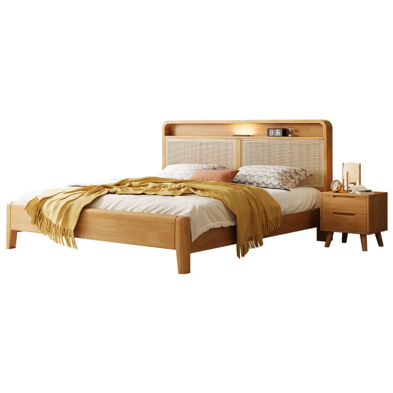 

Rattan, Nordic, solid wood bed, master bedroom, home, modern, simple, high box, storage