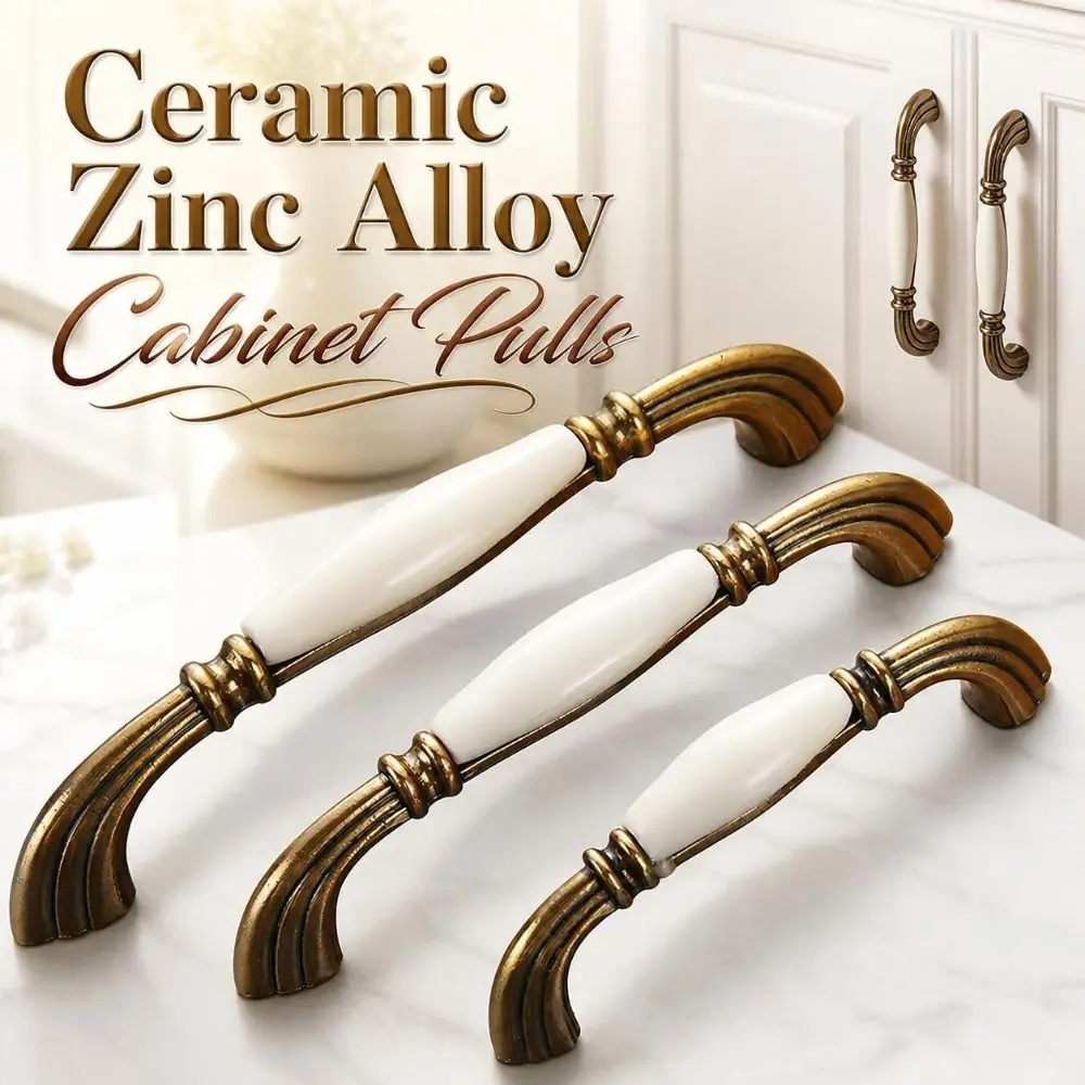 Zinc Alloy Ceramic Cabinet Pulls European Style Retro Vintage Drawer Handles Antique Gold Sturdy Antique Dresser Knobs Furniture