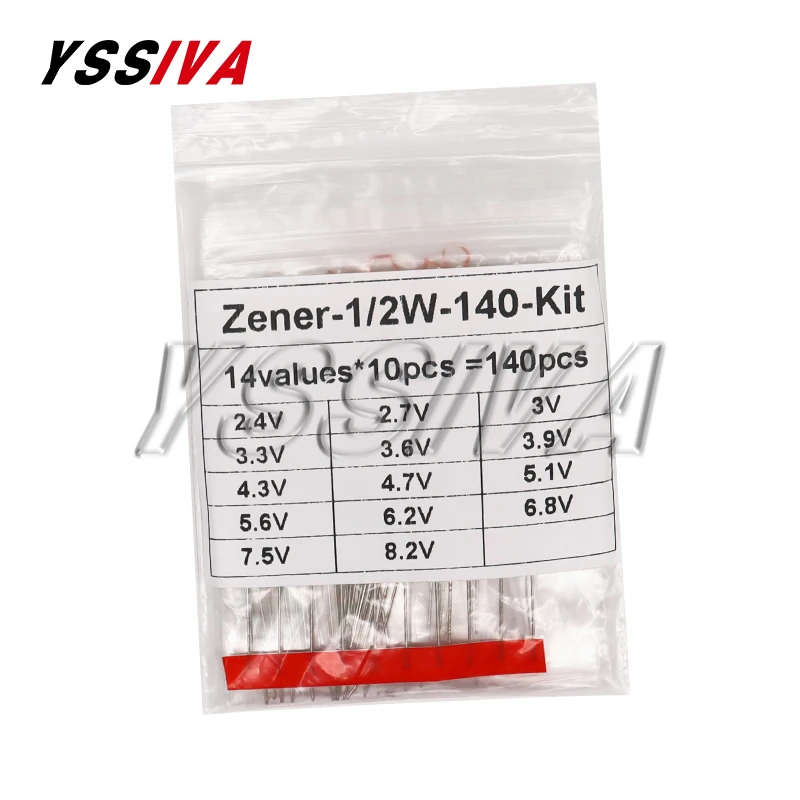 140pcs 1/2W Zener Diode Assorted Kit 0.5W 14Values Each 10pcs 2.4V-8.2V DIY Sample Set New