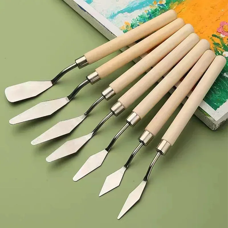 7Pcs/Set Stainless Steel Ceramics Spatula Polymer Clay Scraper Pottery Modeling Tools Art Oil Painting Knives Cake Spatula Kit