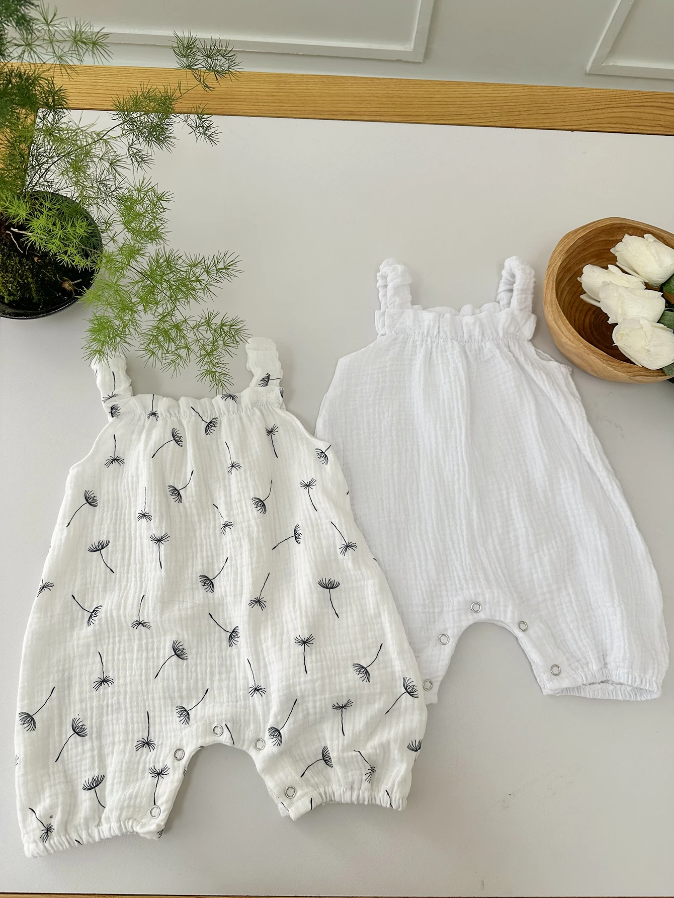 

2pcs Baby Romper Suit Rainbow Dandelion Organic Cotton Sleeveless Sling Romper Infant Overall Bodysuit Summer Baby Straps Pants